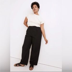 Madewell Linen-Blend Pull-On Tapered Pants in True Black Sz 14